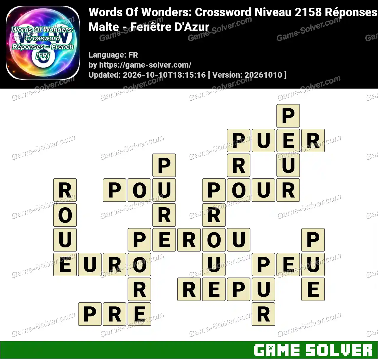 Words Of Wonders: Crossword Niveau 2158 Réponses – Malte – Fenêtre D’Azur